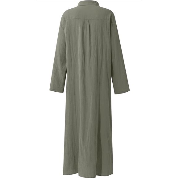 NEW Oversized Casual Cotton Loose Long Shirt Dress Pockets Maxi M - Picture 2 of 4